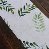 11x108inch White Green Non-Woven Olive Leaves Print Table Runner, Spring Summer Kitchen Dining