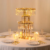 Elegant three-tiered table lamp with fairy lights and crystal accents.