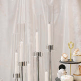 24inch Silver 6 Arm Cluster Taper Candle Holder With Clear Glass Shades Large Candle Arrangement