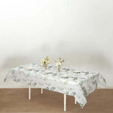 60x102inch White Green Non-Woven Rectangular Table Cover With Olive Leaves Print, Spring Summer