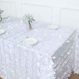 90x156inch White 3D Leaf Petal Taffeta Fabric Rectangle Tablecloth