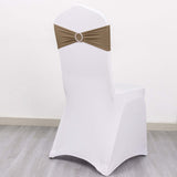 5 Pack | Taupe Spandex Stretch Chair Sashes with Silver Diamond Ring Slide Buckle