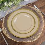 10 Pack | 7inch Regal Taupe and Gold Round Plastic Dessert Plates