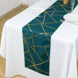 9ft Peacock Teal With Gold Foil Geometric Pattern Table Runner