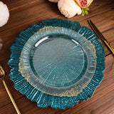 6 Pack | 13inch Peacock Teal Round Reef Acrylic Plastic Charger Plates, Dinner Charger Plates