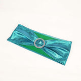 5 pack Metallic Peacock Teal Spandex Chair Sashes With Attached Round Diamond Buckles