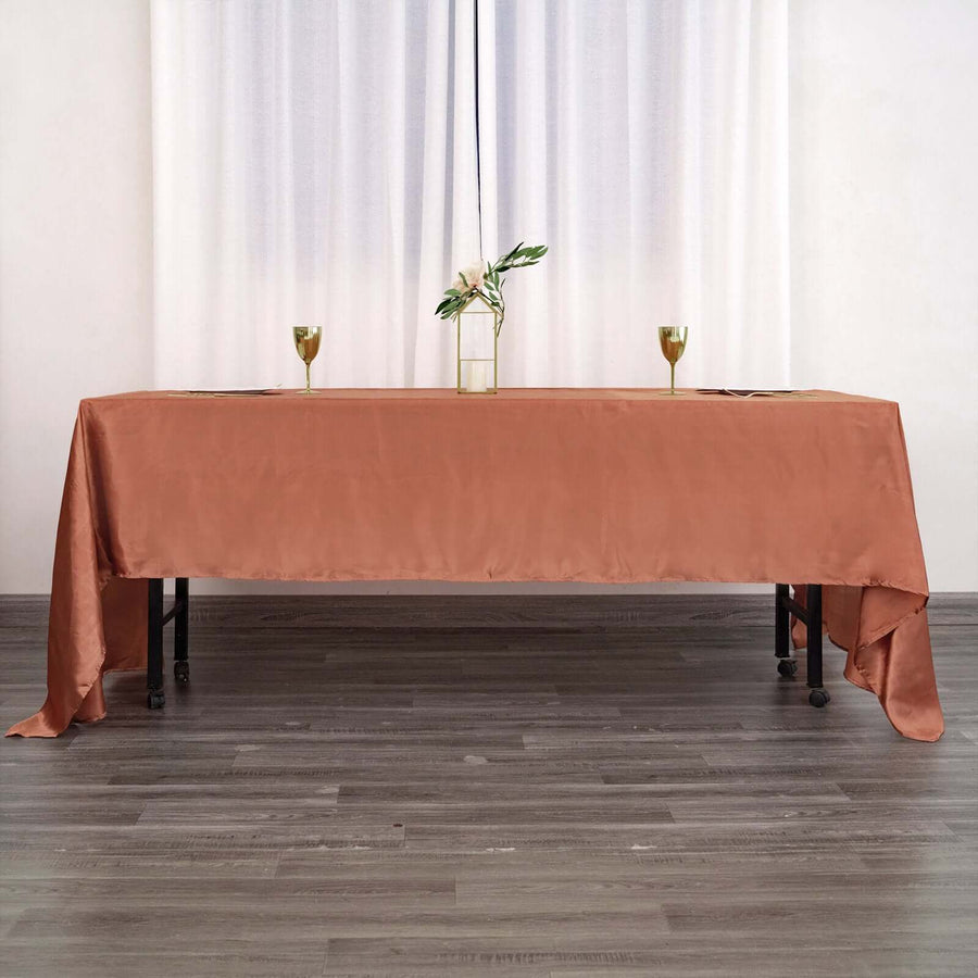 Satin Rectangular 60"x126" Tablecloth Terracotta (Rust) - Smooth and Lustrous Table Cover