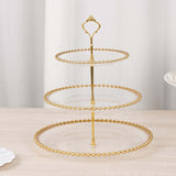 14inch Clear 3-Tier Plastic Dessert Display Stand With Gold Beaded Rim, Round Cupcake Tower