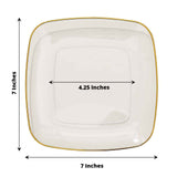 10 Pack | 7inch Clear with Gold Rim Square Plastic Salad Party Plates, Dessert Appetizer Plates