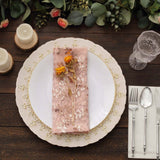 Sparkly Blush Rose Gold Leaf Vine Embroidered Sequin Tulle Cloth Dinner Napkins