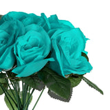 12inch Turquoise Artificial Velvet-Like Fabric Rose Flower Bouquet Bush