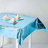 50 inch x 50 inch Turquoise Metallic Foil Square Tablecloth, Disposable Table Cover