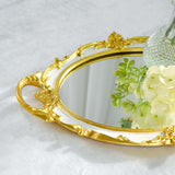 Metallic Gold/White Oval Resin Decorative Vanity Serving Tray, Mirrored Tray with Handles