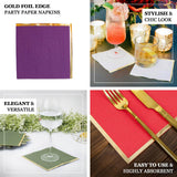 50 Pack Soft Natural 2 Ply Disposable Cocktail Napkins with Gold Foil Edge Disposable Paper Beverage