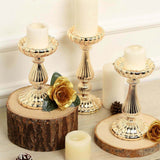 Set of 3 | Mercury Gold Glass Pillar Candle Holder Stands, Votive Candle Centerpieces