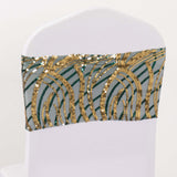 5 Pack Hunter Emerald Green Gold Wave Chair Sash Bands With Embroidered Sequins