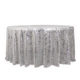 120inch Silver Wave Mesh Round Tablecloth With Embroidered Sequins