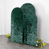 Set of 3 Emerald Green Crushed Velvet Chiara Backdrop Stand Covers For Round Top Wedding Arches