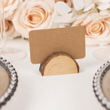 Set of 10 Semicircle Natural Wooden Place Card Holders With Brown Paper Place Cards