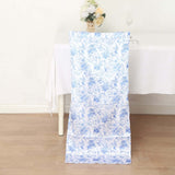 White Blue Satin Chiavari Chair Slipcover in French Toile Floral Print