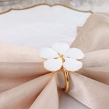 4 Pack | White & Gold Metal Flower Napkin Rings, Floral Serviette Buckle Napkin Holder Set