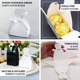 100 Pack White Wedding Dress Candy Gift Boxes, Party Favor Boxes with Ribbon Ties - 2.5x3.5inch