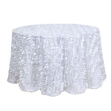 132inch White 3D Leaf Petal Taffeta Fabric Round Tablecloth
