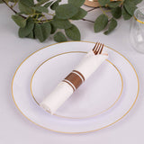 Set of 24 Pre Rolled White Paper Napkins with Rose Gold Plastic Silverware