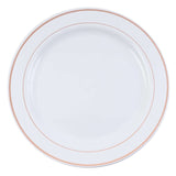 10 Pack | 8inch Très Chic Rose Gold Rim White Disposable Salad Plates, Plastic Appetizer Plates