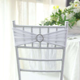 5 pack | 5"x14" White Spandex Stretch Chair Sash with Silver Diamond Ring Slide Buckle