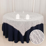 White Fringe Shag Square Polyester Table Overlay