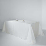 90x132 White Linen Rectangular Tablecloth, Slubby Textured Wrinkle Resistant Tablecloth