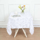 54" White 3D Leaf Petal Taffeta Fabric Square Tablecloth