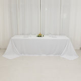 90x156inch White Fire Retardant Tablecloth, Seamless Premium Polyester Rectangular Table Cover