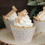 25 Pack | White Lace Laser Cut Paper Cupcake Wrappers, Muffin Baking Cup Trays