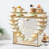 26inch Heart Shaped 8-Layer Double Sided Wooden Cupcake Shelf Rack