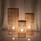 Set of 3 Natural Woven Rattan Wicker Pedestal Stand Floor Lamp Shades with Wave Pattern