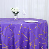 120inch Purple Round Polyester Tablecloth With Gold Foil Geometric Pattern