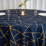 120inch Navy Blue Round Polyester Tablecloth With Gold Foil Geometric Pattern