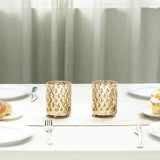 2 Pack | 4inch Gold Metal Diamond Cut Votive Candle Holders