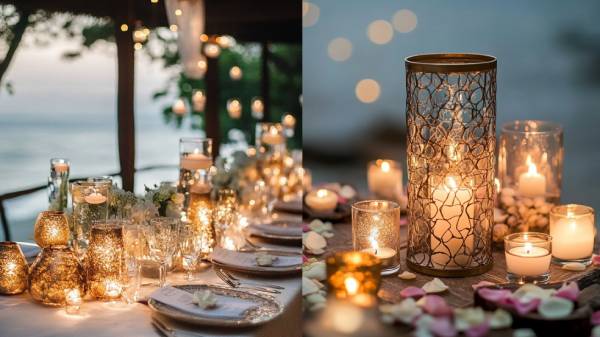 summer wedding table- lights