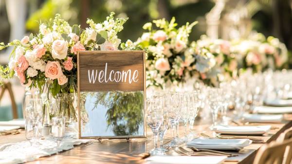 summer wedding table- welcome