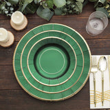 25 Pack | 10inch Hunter Emerald Green Sunray Gold Rimmed Serving Dinner Paper Plates