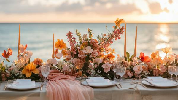 sunset beach wedding- color