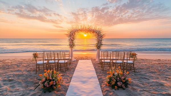sunset beach wedding- timing