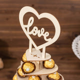 7-Tier Wooden Chocolate Display Stand Heart Shape Natural with "Love" Topper - DIY Dessert Table Tower Rack 16"