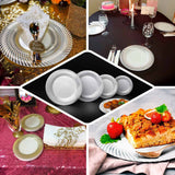 10 Pack | 9inch Clear / Gold Swirl Rim Disposable Dinner Plates, Round Plastic Party Plates