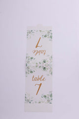 25 Pack White Green Double Sided Paper Table Sign Cards with Eucalyptus Leaves