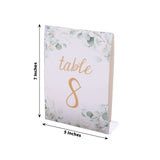 25 Pack White Green Double Sided Paper Table Sign Cards with Eucalyptus Leaves