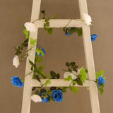 2 Pack 7ft White Royal Blue Artificial Silk Flower Garland Rose Vines 26 Flower Heads